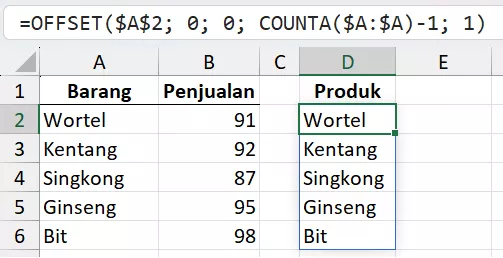 Membuat rentang otomatis berdasarkan jumlah data