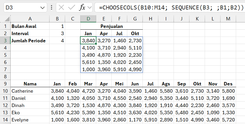 Gambar 05. Mengambil beberapa kolom dengan interval tetap.