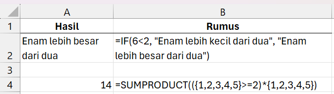Gambar 02. Menggunakan operator perbandingan di dalam rumus.