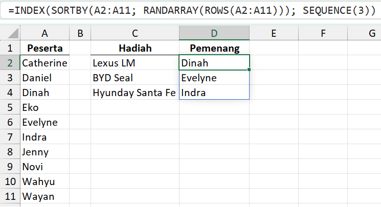 Gambar 10. Memilih nama-nama secara acak.