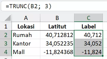 Rumus TRUNC untuk menghitung batasan presisi koordinat GPS.