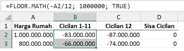 Menyesuaikan cicilan rumah dengan FLOOR.MATH.