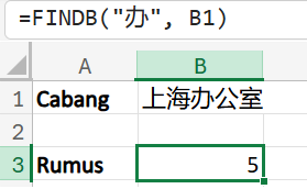 Rumus FINDB Excel dalam bentuk dasar.