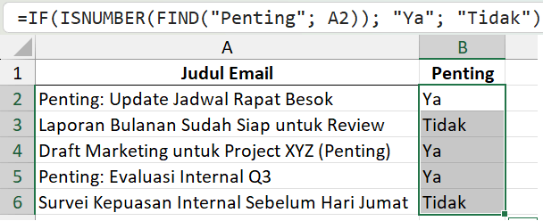 Mengambil kata tertentu dari judul email.