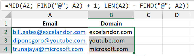 Mengambil nama domain dari alamat email.