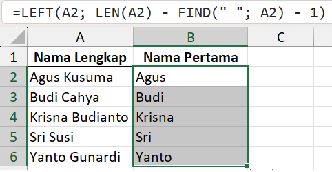 Mengambil nama pertama dari nama lengkap.