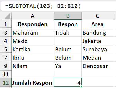 Menghitung hanya cell yang terlihat.