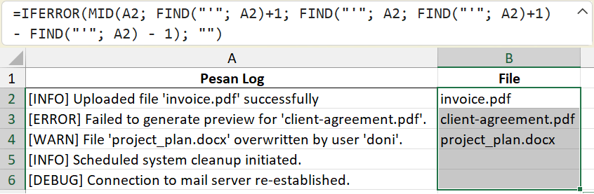 Mengambil nama file atau teks tertentu dari teks lain.