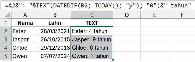 Memformat usia dalam tahun.