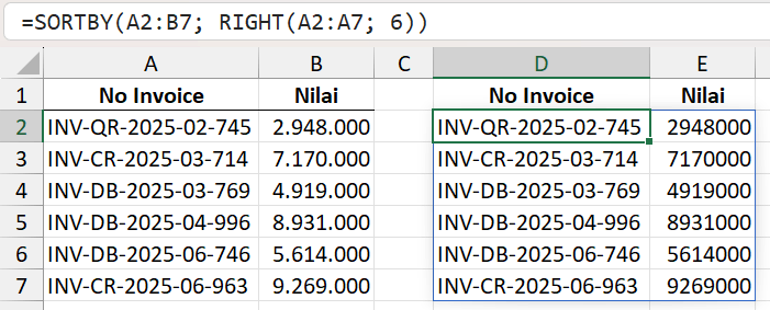 Mengurutkan data di Excel dengan kolom pembantu.