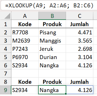 XLOOKUP mengembalikan hasil beberapa kolom sekaligus.