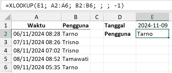 XLOOKUP melakukan pencarian terbalik: dari bawah atau kanan.