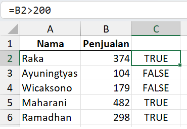 Percabangan bersyarat dengan penyaringan Boolean.