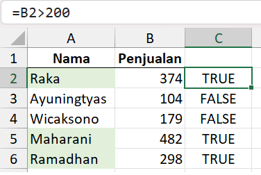 Conditional formatting dengan penyaringan Boolean.