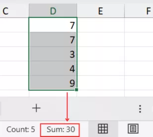 Menjumlahkan lewat Status Bar (tanpa rumus)
