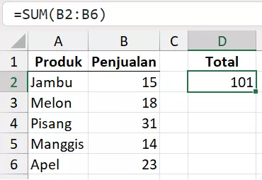 Rumus SUM: menjumlahkan rentang di Excel