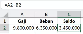 Pengurangan menggunakan referensi cell.