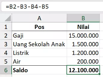 Pengurangan dengan banyak cell.