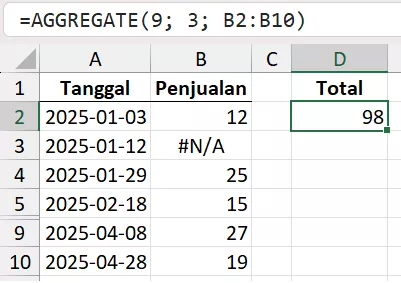 Rumus AGGREGATE: Penjumlahan dengan parameter-parameter kendali