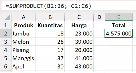 Rumus SUMPRODUCT: Penjumlahan total tertimbang di Excel