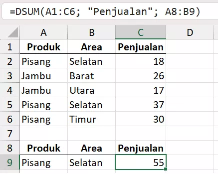 Rumus DSUM: Penjumlahan di Excel berdasarkan kriteria di tabel