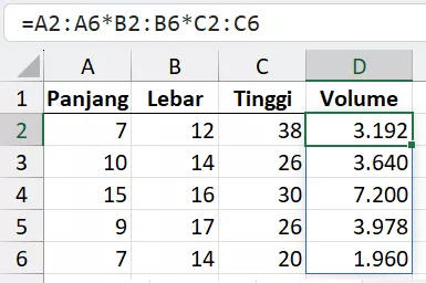 Perkalian array di Excel.