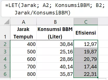 Rumus pembagian dengan pemberian nama variabel melalui LET.