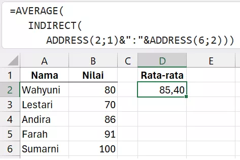Membuat referensi perhitungan dinamis dengan INDIRECT.