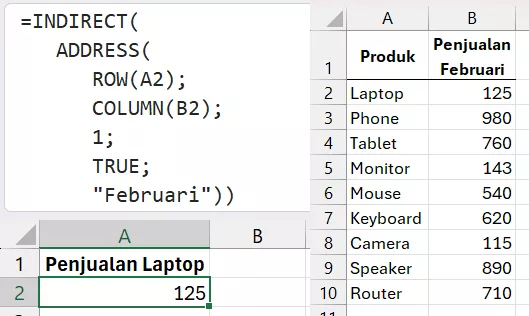 Membuat otomatisasi antar worksheet dengan rumus ADDRESS.