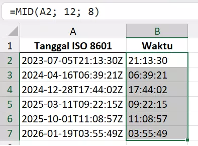 Mengambil waktu dari stempel waktu.