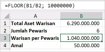 Menghitung pembagian warisan dengan rumus FLOOR.