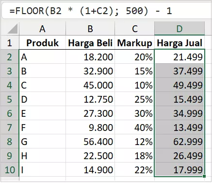 Menghitung harga jual berdasarkan mark-up.