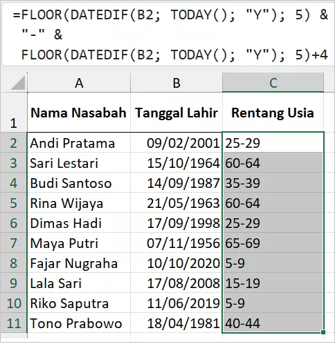 Menentukan rentang usia untuk produk asuransi.